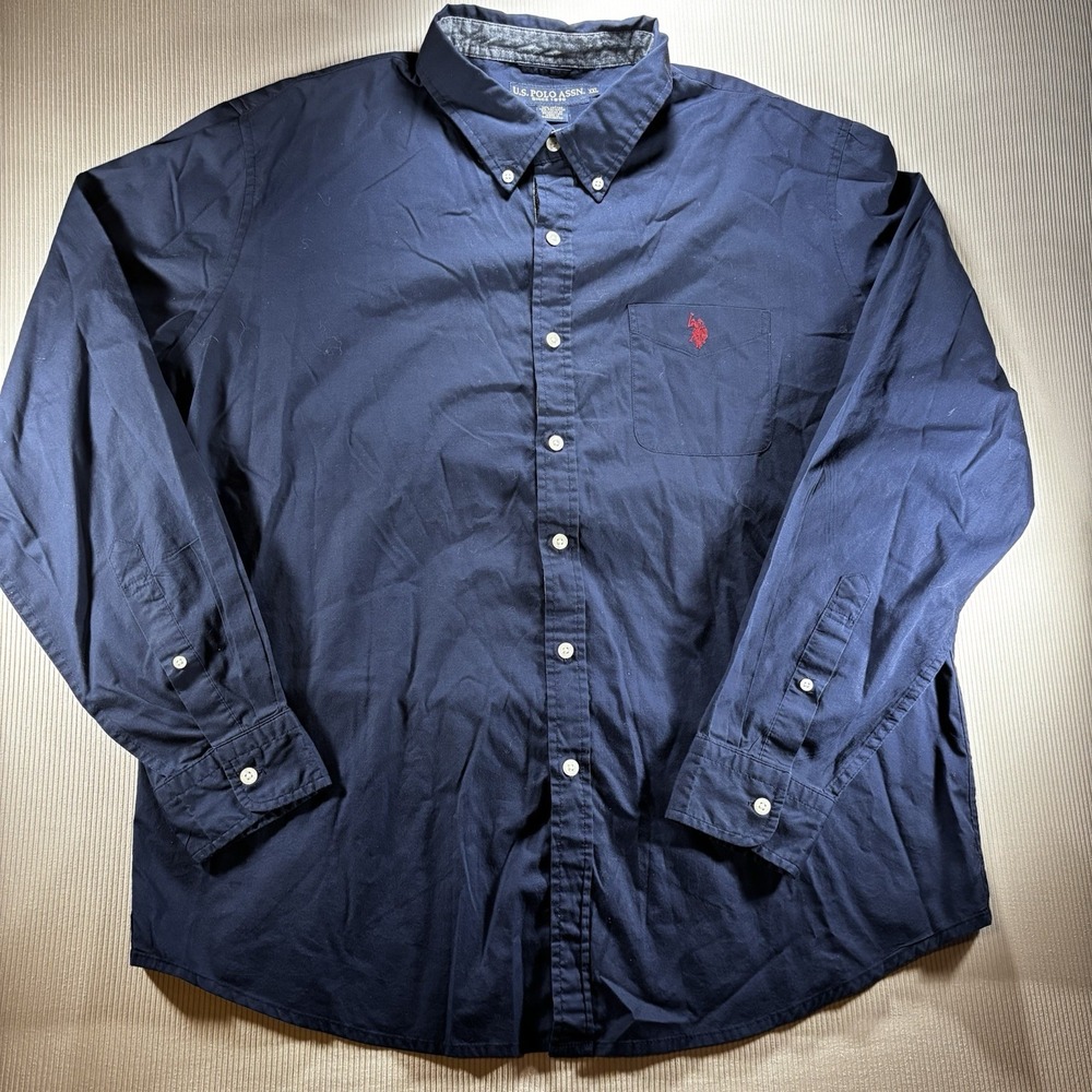 Us Polo Assn Mens Button Down Shirt Navy Blue Long‎ Sleeve XXL, Preppy Old Money